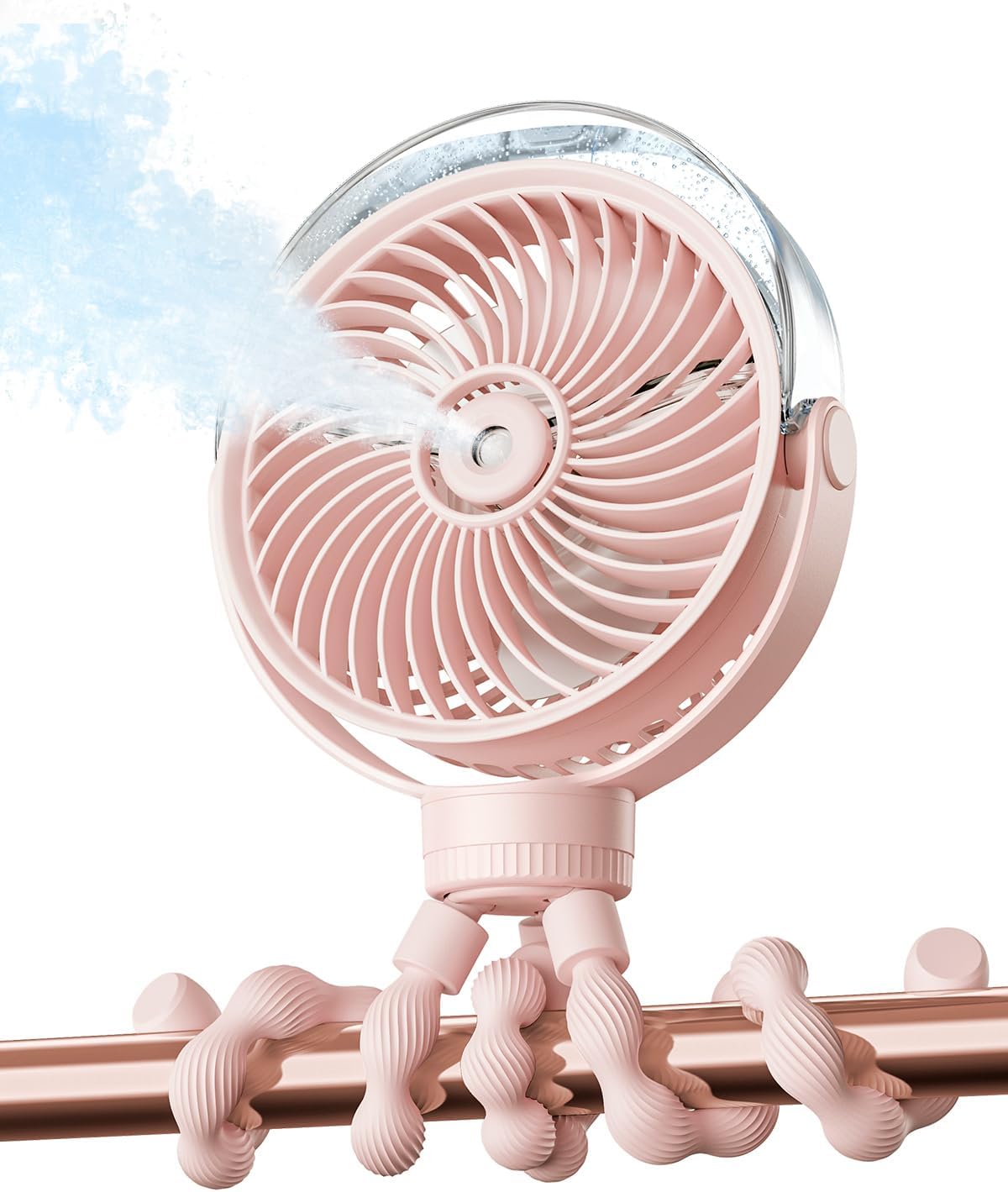 Misting Stroller Fan – Portable Baby Fan with Spray Cooling, 4 Speeds, Quiet Rechargeable Fans for Travel, Outdoor, Golf Cart, Car Seat, Beach (Black)