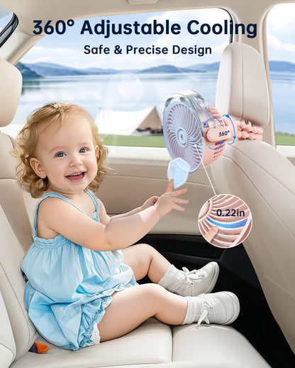 Misting Stroller Fan – Portable Baby Fan with Spray Cooling, 4 Speeds, Quiet Rechargeable Fans for Travel, Outdoor, Golf Cart, Car Seat, Beach (Black)