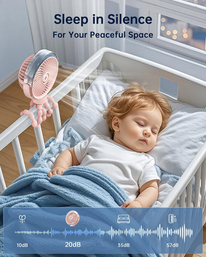 Misting Stroller Fan – Portable Baby Fan with Spray Cooling, 4 Speeds, Quiet Rechargeable Fans for Travel, Outdoor, Golf Cart, Car Seat, Beach (Black)