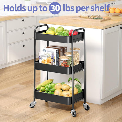 4 Tier Metal Rolling Cart, Utility Storage Cart with Wheels, White
