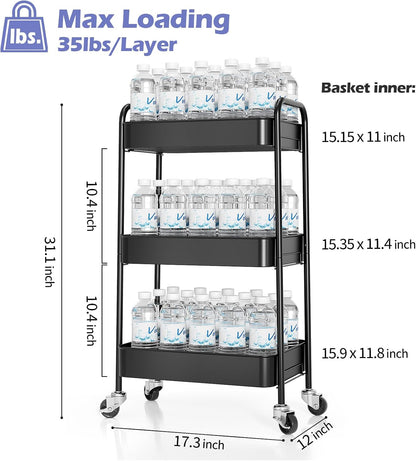 4 Tier Metal Rolling Cart, Utility Storage Cart with Wheels, White