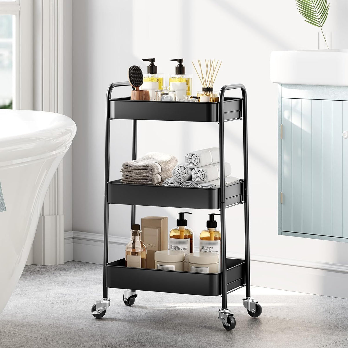 4 Tier Metal Rolling Cart, Utility Storage Cart with Wheels, White