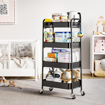 4 Tier Metal Rolling Cart, Utility Storage Cart with Wheels, White