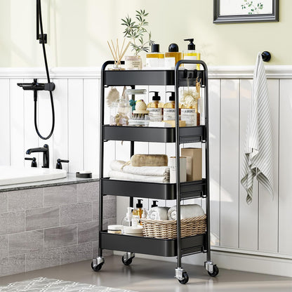 4 Tier Metal Rolling Cart, Utility Storage Cart with Wheels, White