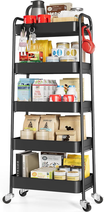 4 Tier Metal Rolling Cart, Utility Storage Cart with Wheels, White