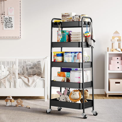 4 Tier Metal Rolling Cart, Utility Storage Cart with Wheels, White