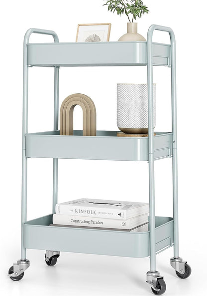 4 Tier Metal Rolling Cart, Utility Storage Cart with Wheels, White