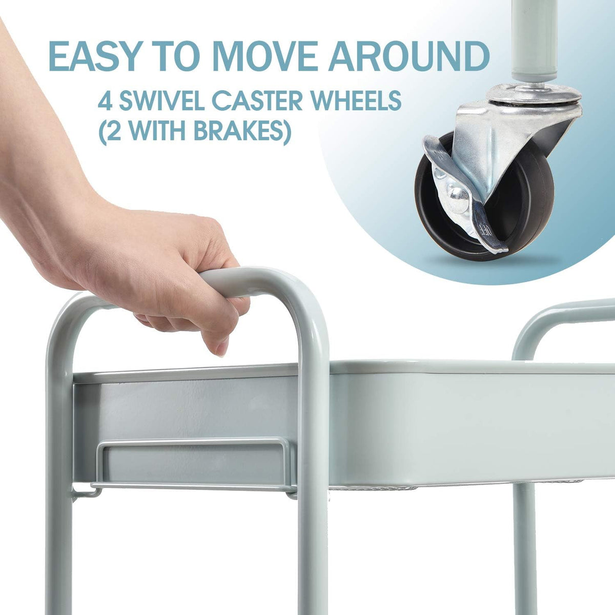 4 Tier Metal Rolling Cart, Utility Storage Cart with Wheels, White