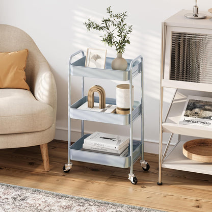 4 Tier Metal Rolling Cart, Utility Storage Cart with Wheels, White
