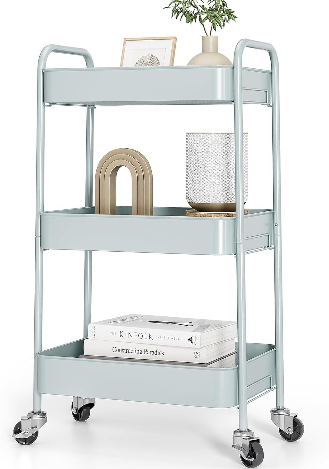 4 Tier Metal Rolling Cart, Utility Storage Cart with Wheels, White