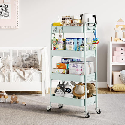 4 Tier Metal Rolling Cart, Utility Storage Cart with Wheels, White