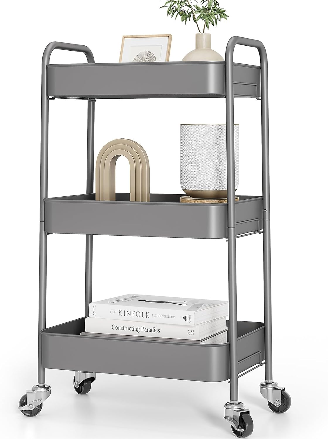 4 Tier Metal Rolling Cart, Utility Storage Cart with Wheels, White