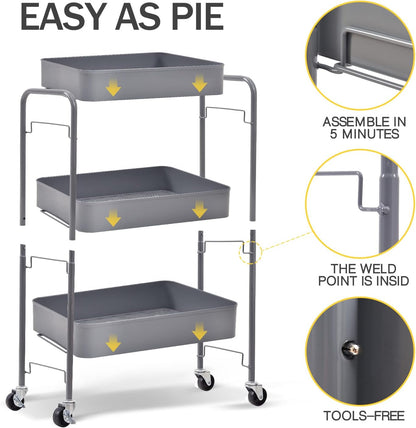 4 Tier Metal Rolling Cart, Utility Storage Cart with Wheels, White