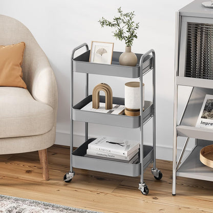 4 Tier Metal Rolling Cart, Utility Storage Cart with Wheels, White