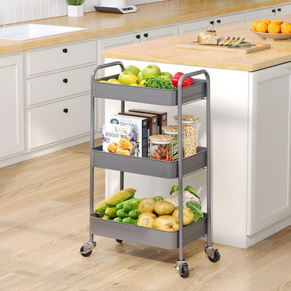 4 Tier Metal Rolling Cart, Utility Storage Cart with Wheels, White