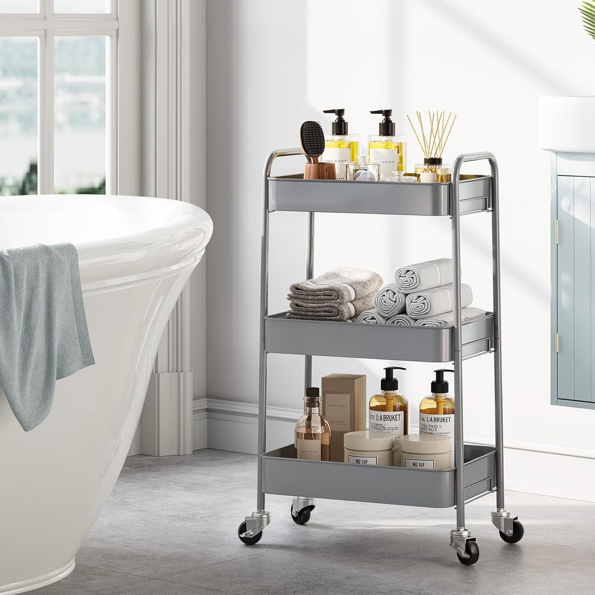 4 Tier Metal Rolling Cart, Utility Storage Cart with Wheels, White