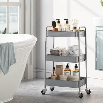 4 Tier Metal Rolling Cart, Utility Storage Cart with Wheels, White