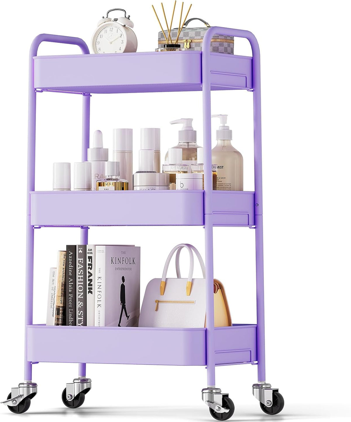 4 Tier Metal Rolling Cart, Utility Storage Cart with Wheels, White