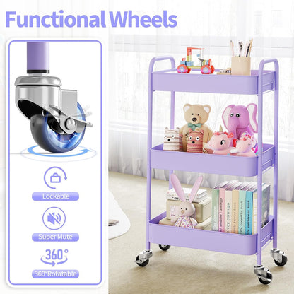 4 Tier Metal Rolling Cart, Utility Storage Cart with Wheels, White