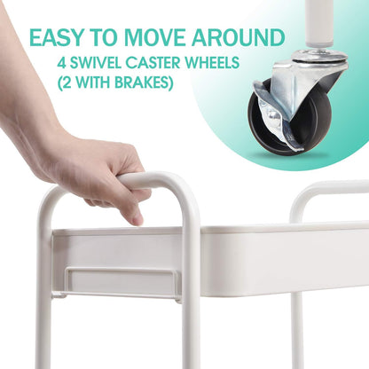 4 Tier Metal Rolling Cart, Utility Storage Cart with Wheels, White