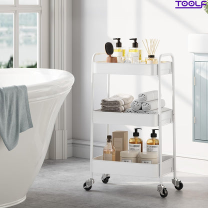 4 Tier Metal Rolling Cart, Utility Storage Cart with Wheels, White