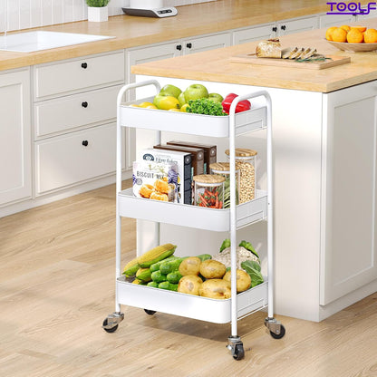 4 Tier Metal Rolling Cart, Utility Storage Cart with Wheels, White
