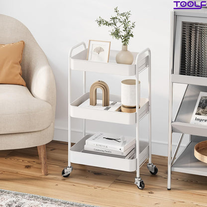 4 Tier Metal Rolling Cart, Utility Storage Cart with Wheels, White