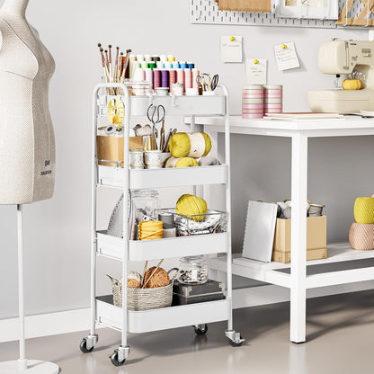 4 Tier Metal Rolling Cart, Utility Storage Cart with Wheels, White
