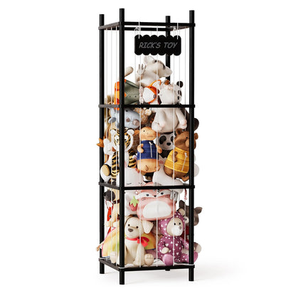 Stuffed Animal Storage Organizer, Wood Animals Zoo Toy Plushies Storage Holder, Large Capacity Plush Toy Cage for Playroom Organization, 15.8" Wide, Natural