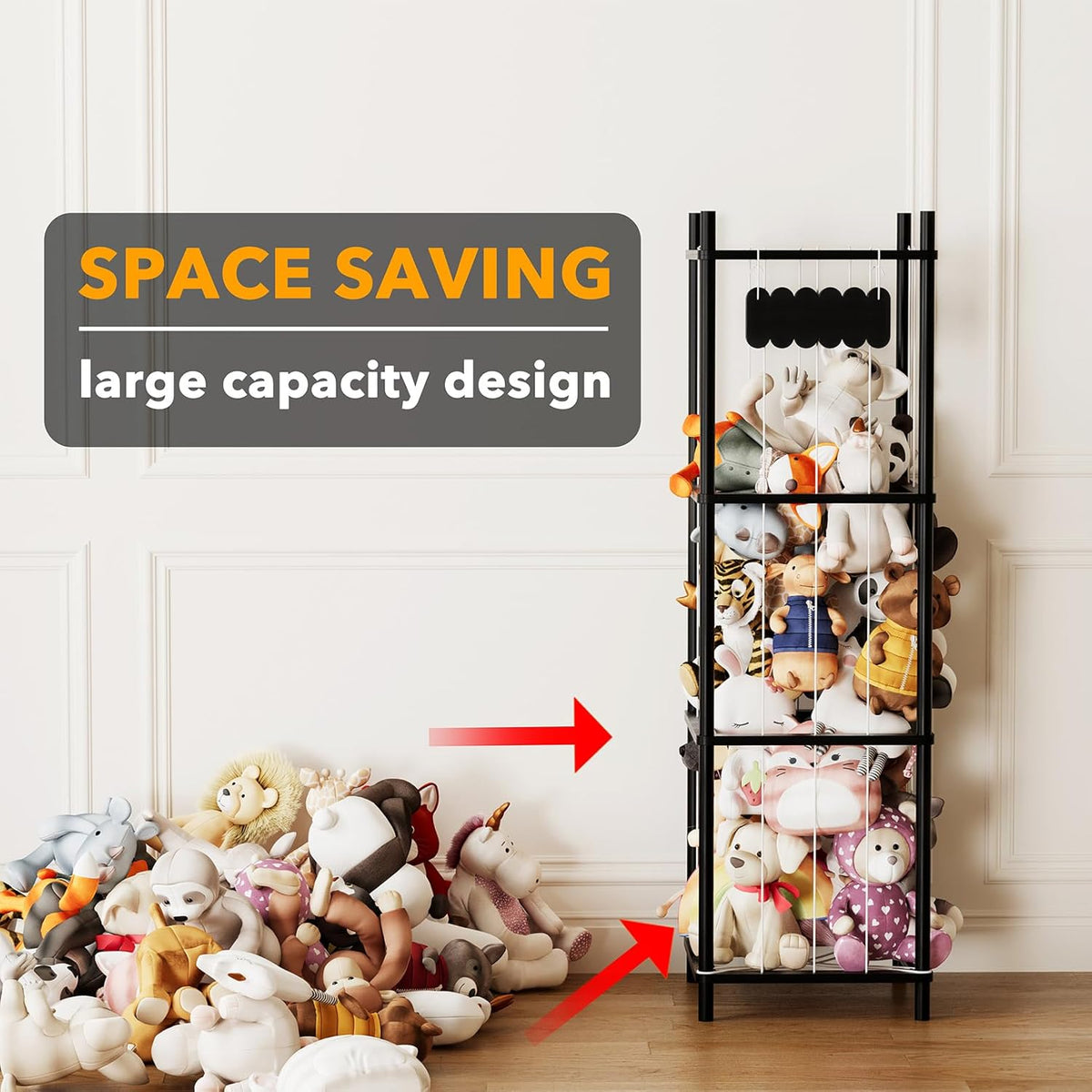 Stuffed Animal Storage Organizer, Wood Animals Zoo Toy Plushies Storage Holder, Large Capacity Plush Toy Cage for Playroom Organization, 15.8" Wide, Natural