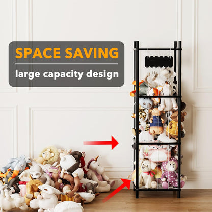 Stuffed Animal Storage Organizer, Wood Animals Zoo Toy Plushies Storage Holder, Large Capacity Plush Toy Cage for Playroom Organization, 15.8" Wide, Natural