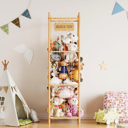 Stuffed Animal Storage Organizer, Wood Animals Zoo Toy Plushies Storage Holder, Large Capacity Plush Toy Cage for Playroom Organization, 15.8" Wide, Natural