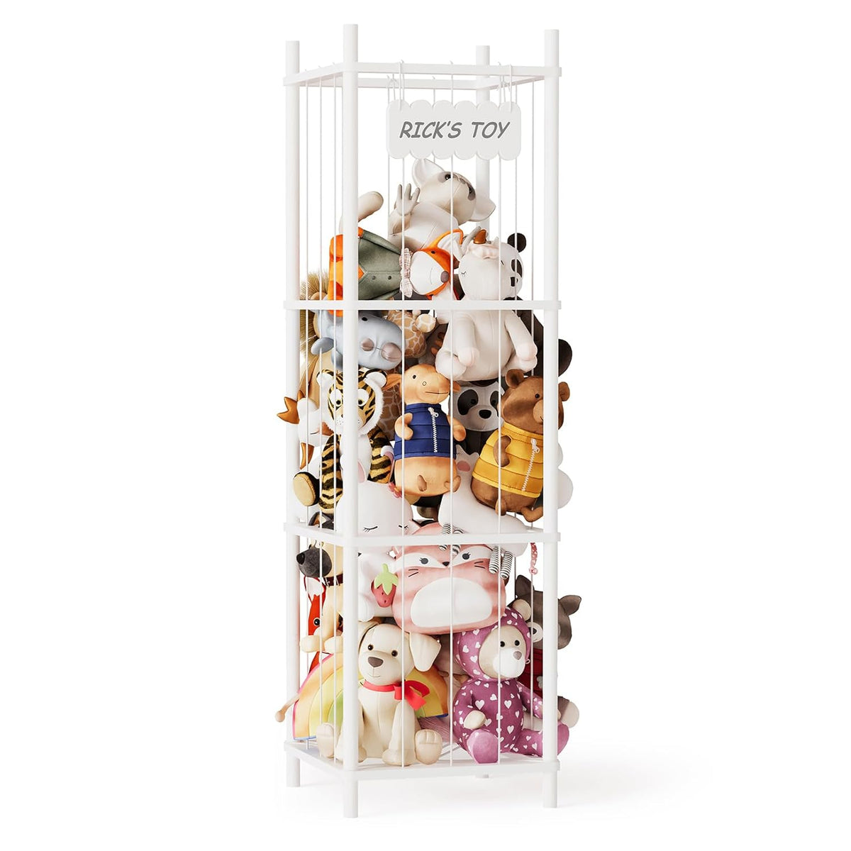 Stuffed Animal Storage Organizer, Wood Animals Zoo Toy Plushies Storage Holder, Large Capacity Plush Toy Cage for Playroom Organization, 15.8" Wide, Natural