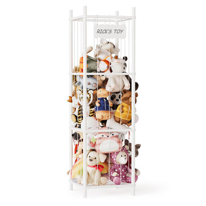 Stuffed Animal Storage Organizer, Wood Animals Zoo Toy Plushies Storage Holder, Large Capacity Plush Toy Cage for Playroom Organization, 15.8" Wide, Natural