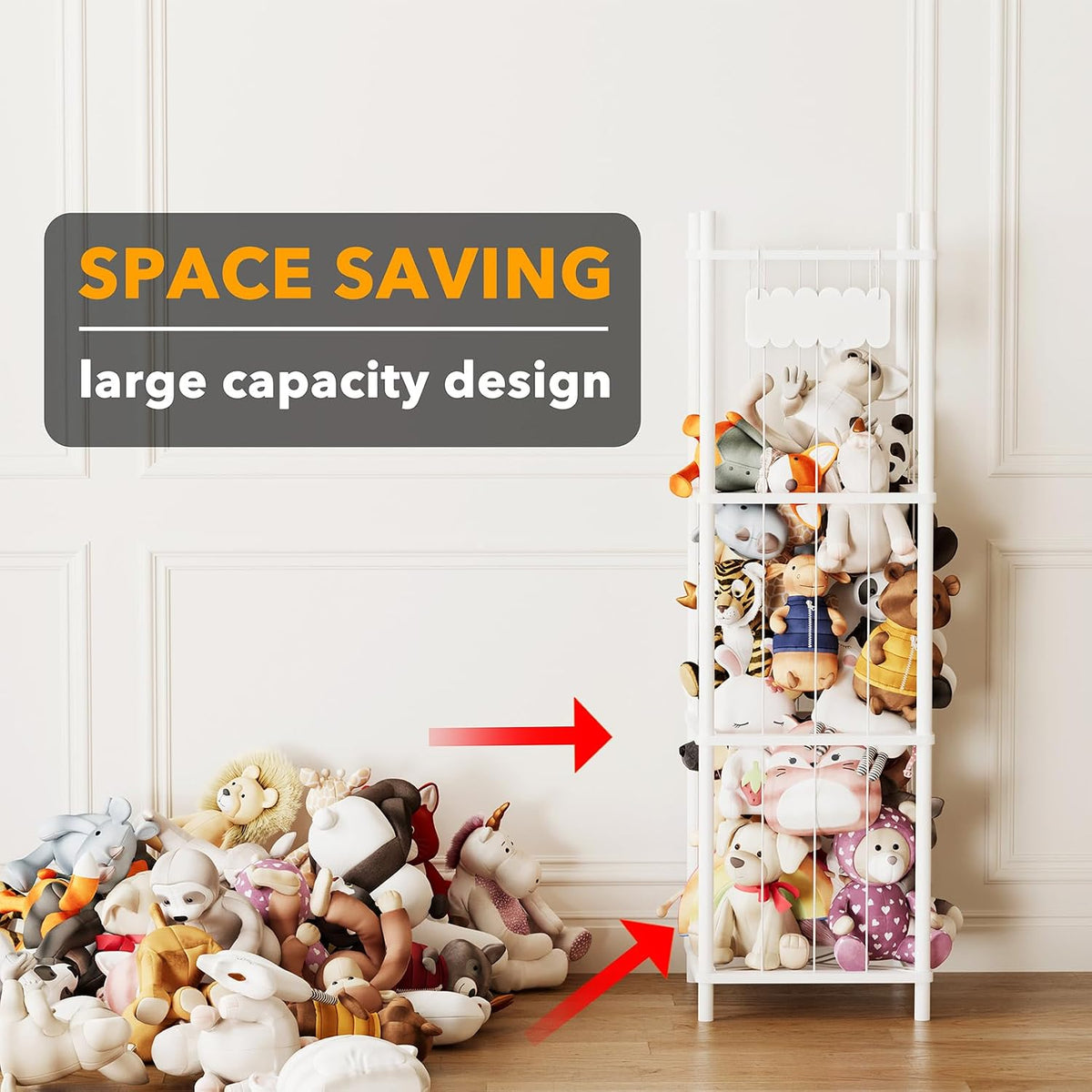 Stuffed Animal Storage Organizer, Wood Animals Zoo Toy Plushies Storage Holder, Large Capacity Plush Toy Cage for Playroom Organization, 15.8" Wide, Natural