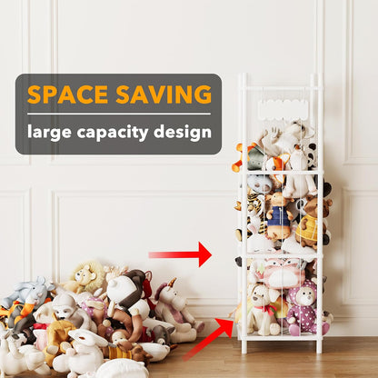 Stuffed Animal Storage Organizer, Wood Animals Zoo Toy Plushies Storage Holder, Large Capacity Plush Toy Cage for Playroom Organization, 15.8" Wide, Natural