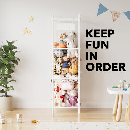 Stuffed Animal Storage Organizer, Wood Animals Zoo Toy Plushies Storage Holder, Large Capacity Plush Toy Cage for Playroom Organization, 15.8" Wide, Natural