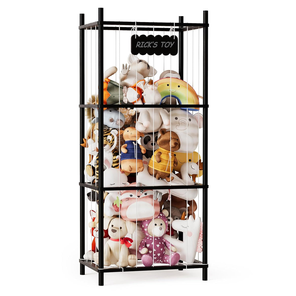 Stuffed Animal Storage Organizer, Wood Animals Zoo Toy Plushies Storage Holder, Large Capacity Plush Toy Cage for Playroom Organization, 15.8" Wide, Natural