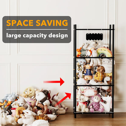 Stuffed Animal Storage Organizer, Wood Animals Zoo Toy Plushies Storage Holder, Large Capacity Plush Toy Cage for Playroom Organization, 15.8" Wide, Natural