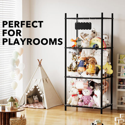 Stuffed Animal Storage Organizer, Wood Animals Zoo Toy Plushies Storage Holder, Large Capacity Plush Toy Cage for Playroom Organization, 15.8" Wide, Natural