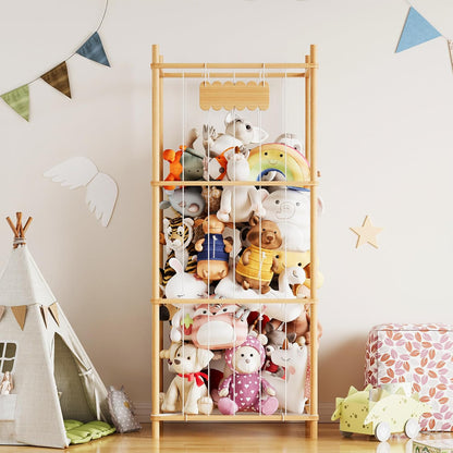 Stuffed Animal Storage Organizer, Wood Animals Zoo Toy Plushies Storage Holder, Large Capacity Plush Toy Cage for Playroom Organization, 15.8" Wide, Natural