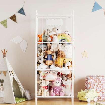 Stuffed Animal Storage Organizer, Wood Animals Zoo Toy Plushies Storage Holder, Large Capacity Plush Toy Cage for Playroom Organization, 15.8" Wide, Natural