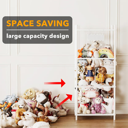 Stuffed Animal Storage Organizer, Wood Animals Zoo Toy Plushies Storage Holder, Large Capacity Plush Toy Cage for Playroom Organization, 15.8" Wide, Natural