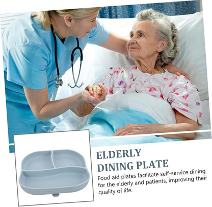 Silicone Suction Cup Food Plate with Multi Compartment Design Non Slip Divided Eating Training Plate for Elderly and Patients Food Grade Safe Silicone Tray for Self Feeding and
