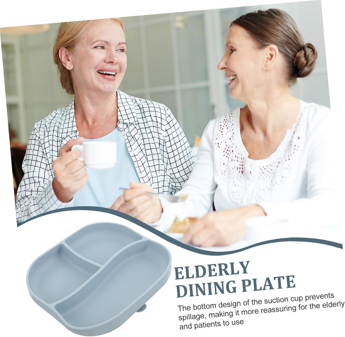 Silicone Suction Cup Food Plate with Multi Compartment Design Non Slip Divided Eating Training Plate for Elderly and Patients Food Grade Safe Silicone Tray for Self Feeding and