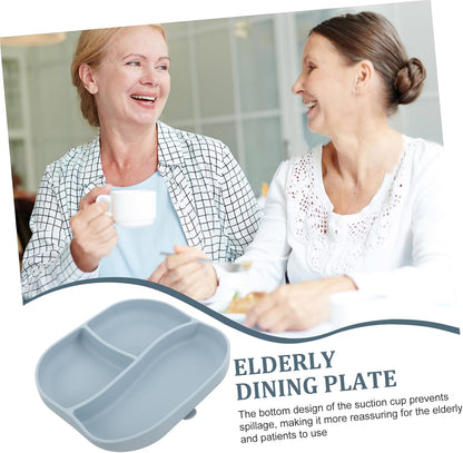 Silicone Suction Cup Food Plate with Multi Compartment Design Non Slip Divided Eating Training Plate for Elderly and Patients Food Grade Safe Silicone Tray for Self Feeding and