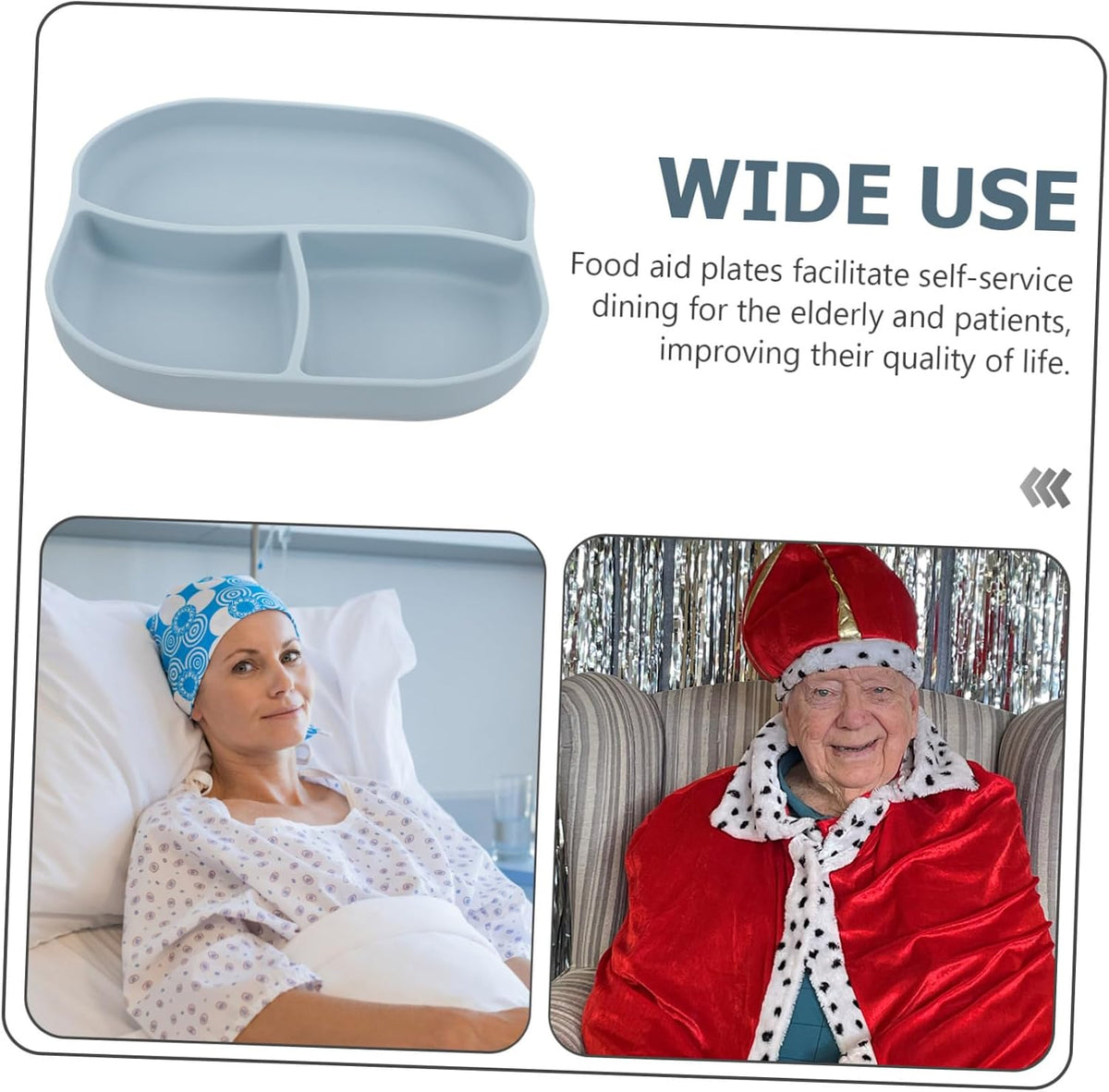 Silicone Suction Cup Food Plate with Multi Compartment Design Non Slip Divided Eating Training Plate for Elderly and Patients Food Grade Safe Silicone Tray for Self Feeding and