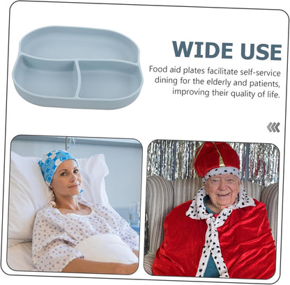 Silicone Suction Cup Food Plate with Multi Compartment Design Non Slip Divided Eating Training Plate for Elderly and Patients Food Grade Safe Silicone Tray for Self Feeding and