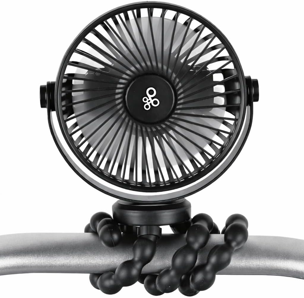 Portable Baby Stroller Fan – Flexible Tripod Fan with 360° Rotation, 3 Speed Settings, Rechargeable Quiet Mini Fan for Stroller, Car Seat, Crib & Travel