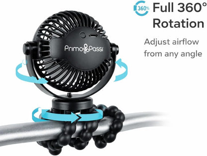 Portable Baby Stroller Fan – Flexible Tripod Fan with 360° Rotation, 3 Speed Settings, Rechargeable Quiet Mini Fan for Stroller, Car Seat, Crib & Travel